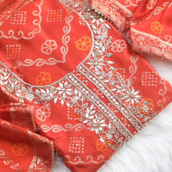 Bandez Rust Color Embroidery Suit Set With Dupatta