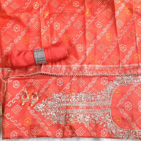Bandez Rust Color Embroidery Suit Set With Dupatta
