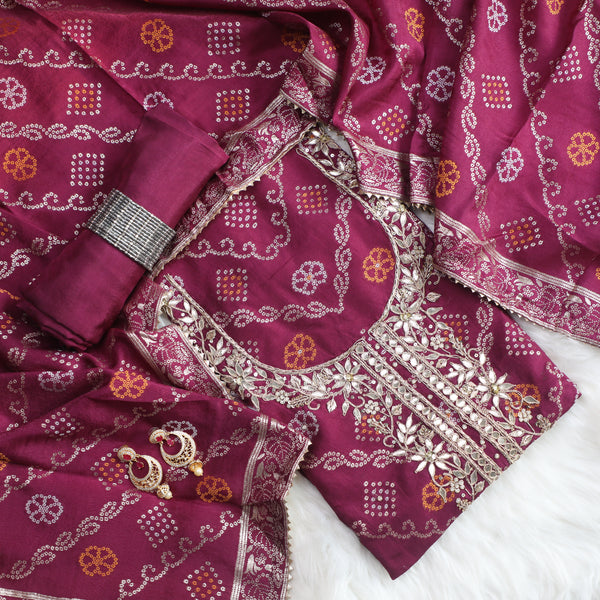 Bandez Purple Color Embroidery Suit Set With Dupatta