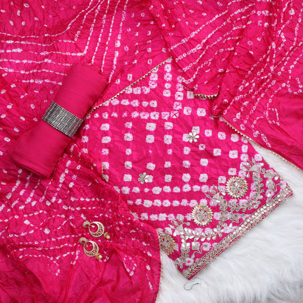 Bandez Fusia color Embroidery Suit Set with Dupatta