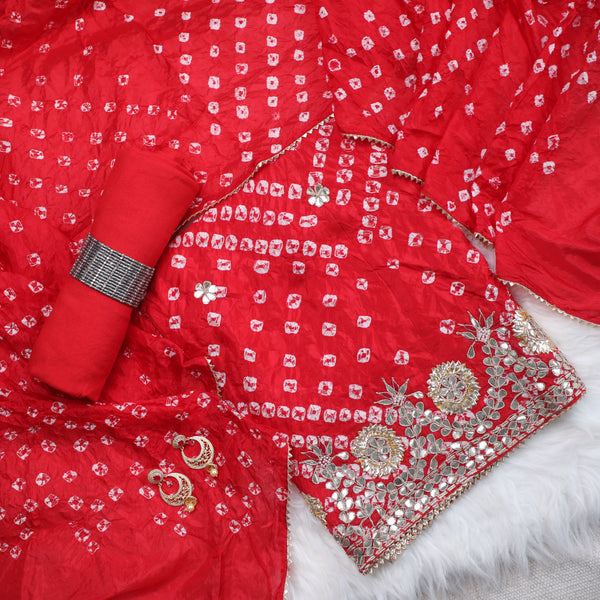 Bandez Red Embroidery Suit Set With Dupatta