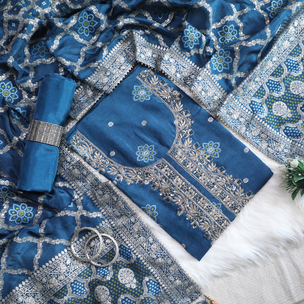 Rajsi Collection Royal Blue Embroidered Suit Set with Dupatta