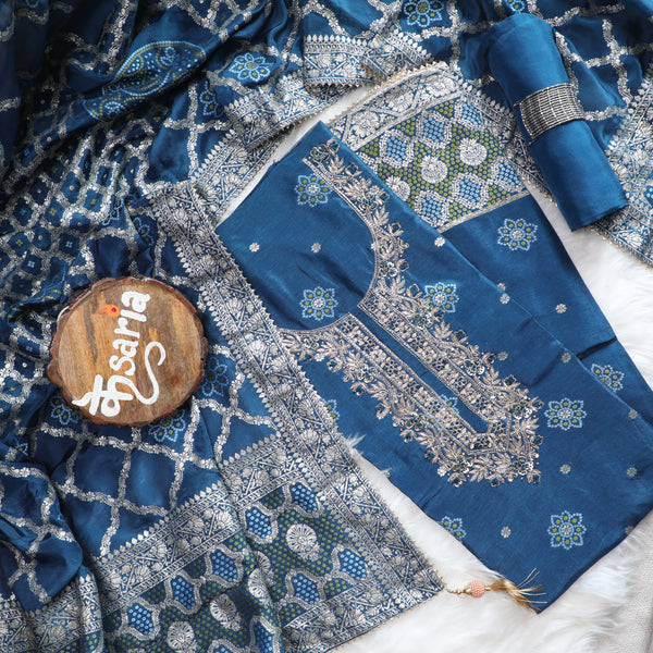 Rajsi Collection Royal Blue Embroidered Suit Set with Dupatta