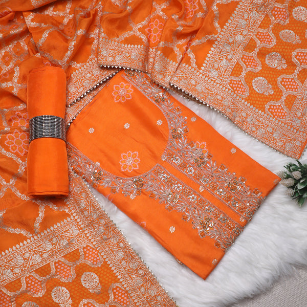 Rajsi Collection Orange Embroidered Suit Set with Dupatta
