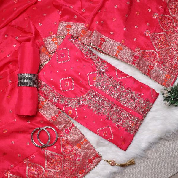 Rajsi Collection Fushia Embroidered Suit Set with Dupatta