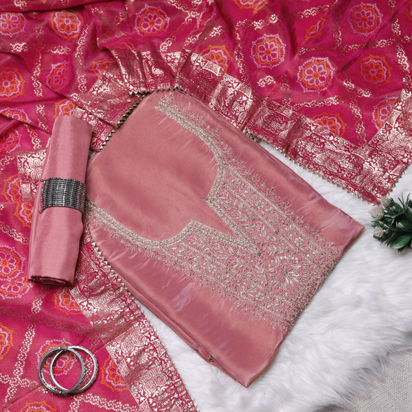 Rajsi Collection Pink Shimmer Tissue Suit Set with Pink Dupatta