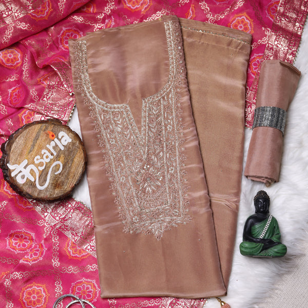 Rajsi Collection Mouse Shimmer Tissue Suit Set with Pink Dupatta