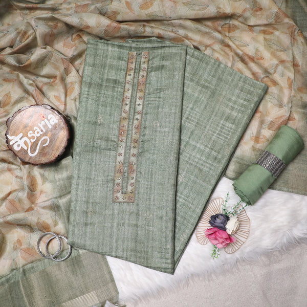 Gulbahar Green Hand Embroidery Suit Set With Digital Print Dupatta