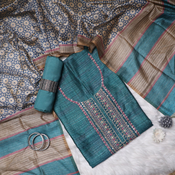 Gulbahar Handcrafted Teal Suit Set With Digital Print Dupatta