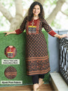 Mohini Ebony Black Kutch Mirror Yoke with Embroidery Work Ajrak Print Cotton Kurti-D1