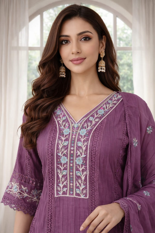 Regal Mauve Embroidered Kurta Set