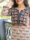 Shaniya Beige with Black Ajrak with Elephant Print Mirror Work Cotton Kurti