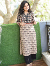 Shaniya Beige with Black Ajrak with Elephant Print Mirror Work Cotton Kurti