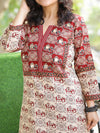 Shaniya Beige with Red Ajrak with Elephant Print Mirror Work Cotton Kurti