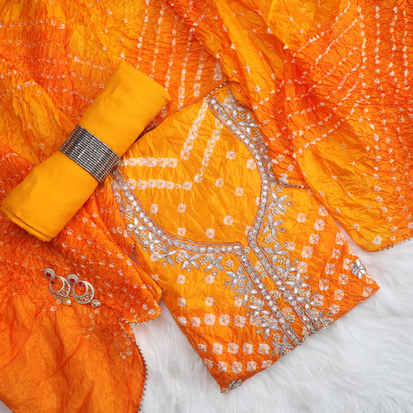 Bandez Orange Color Embroidery Suit Set With Dupatta