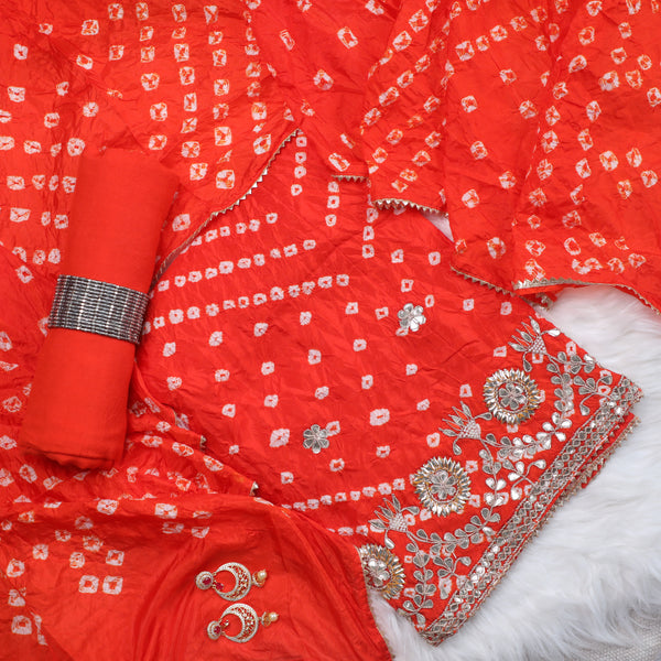 Bandez Orange Embroidery Suit Set With Dupatta