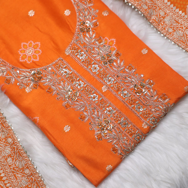 Rajsi Collection Orange Embroidered Suit Set with Dupatta