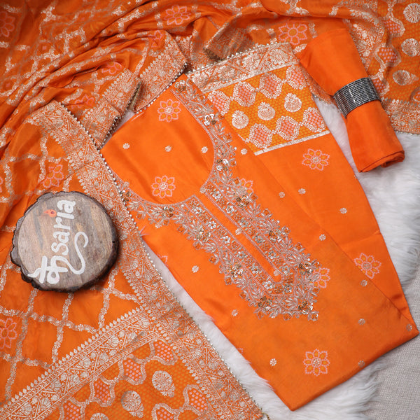 Rajsi Collection Orange Embroidered Suit Set with Dupatta