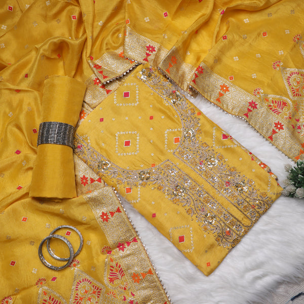 Rajsi Collection Yellow Embroidered Suit Set with Dupatta
