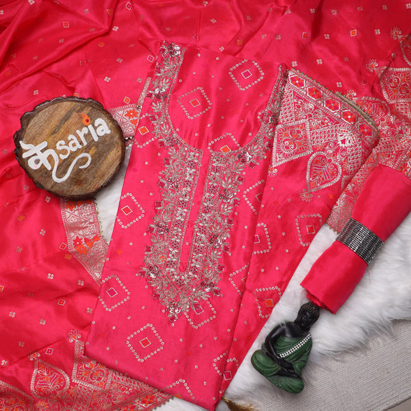 Rajsi Collection Fushia Embroidered Suit Set with Dupatta