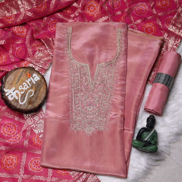 Rajsi Collection Pink Shimmer Tissue Suit Set with Pink Dupatta