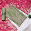 Rajsi Collection Green Shimmer Tissue Suit Set with Pink Dupatta