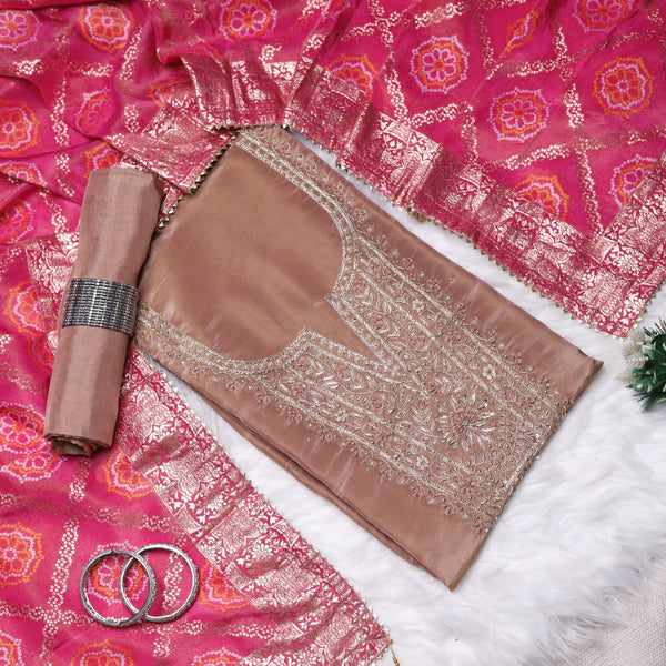 Rajsi Collection Mouse Shimmer Tissue Suit Set with Pink Dupatta