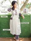 Pankhudi Off-White Beige Running Stitch in Ajrak Patch with Mirror Work Cotton Kurti with Pocket