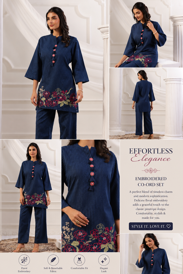 Midnight Bloom Embroidered Co-Ord Set