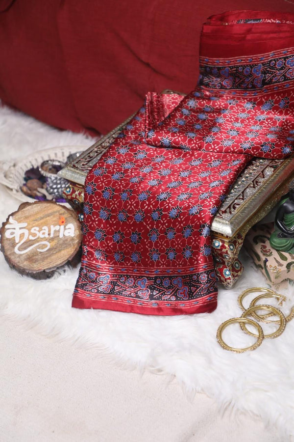 Ajrakh Indigo Print saree