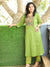 Vaishali Grass Green Potli Button with Mirror Kalamkari Yoke Panel Cotton Kurti