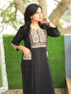 Vaishali Ebony Black Potli Button with Mirror Kalamkari Yoke Panel Cotton Kurti