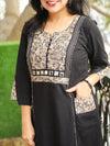 Vaishali Ebony Black Potli Button with Mirror Kalamkari Yoke Panel Cotton Kurti