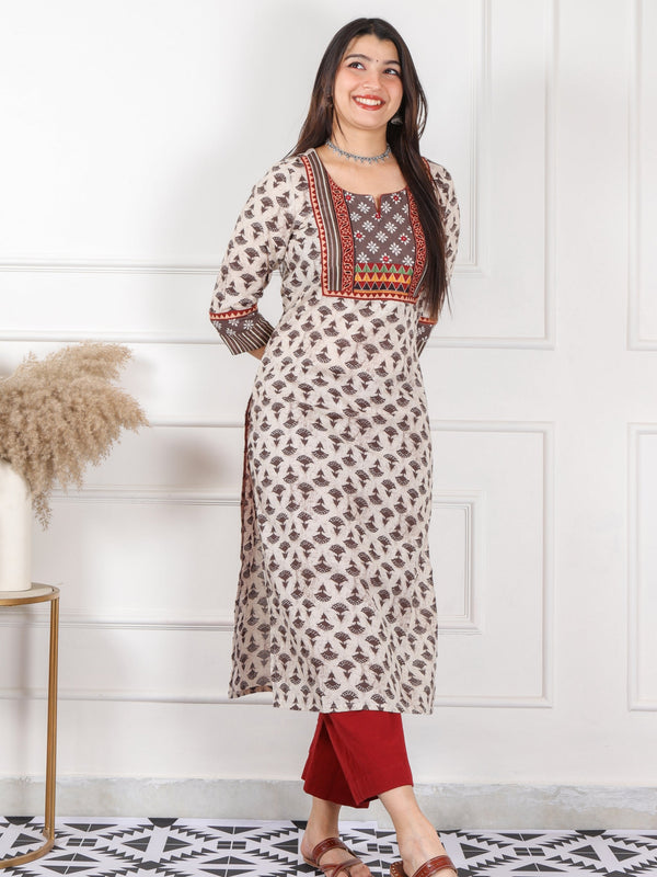 Ruhaniyaat Latte Beige Mirror with Kutch Fusion Work Cotton Kurti-D1