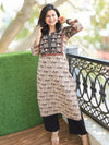 Shaniya Beige with Black Ajrak with Elephant Print Mirror Work Cotton Kurti