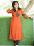 Jhalak Burnt Rust V Neck Mirror Work on Lotus Print Patch Cotton Kurti with Pocket