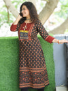 Mohini Ebony Black Kutch Mirror Yoke with Embroidery Work Ajrak Print Cotton Kurti-D1